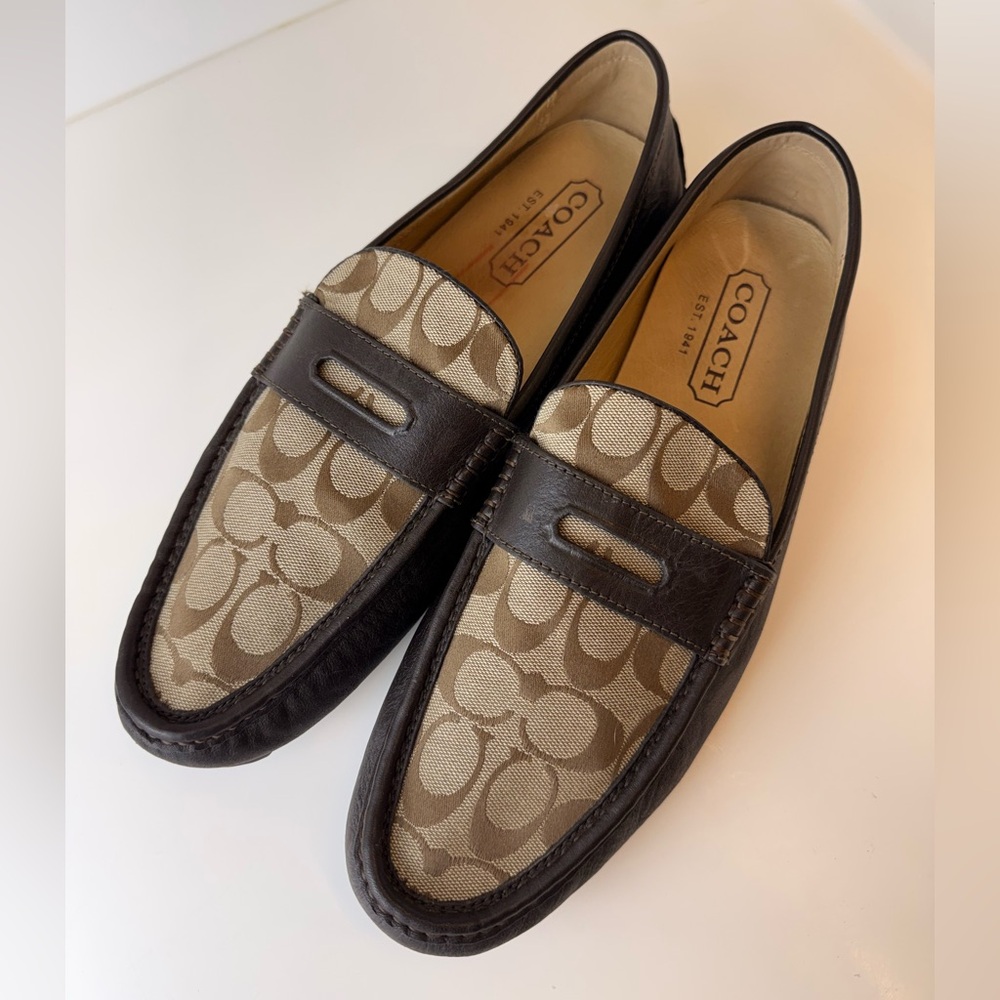 Coach Men’s Neal Signature C Jacquard Leather Driving Loafers Brown Q907 Size 13